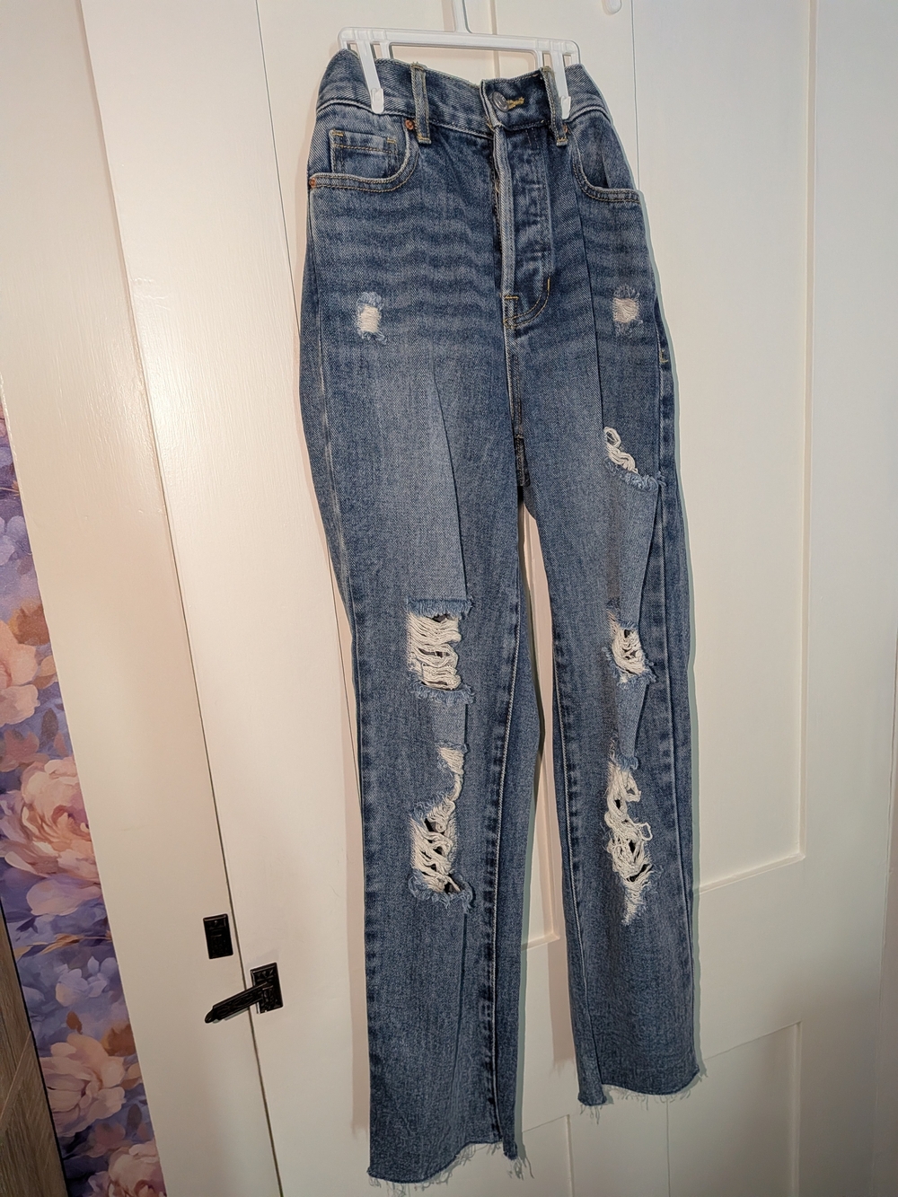 PacSun Distressed Straight Leg Jeans - Blue Denim
